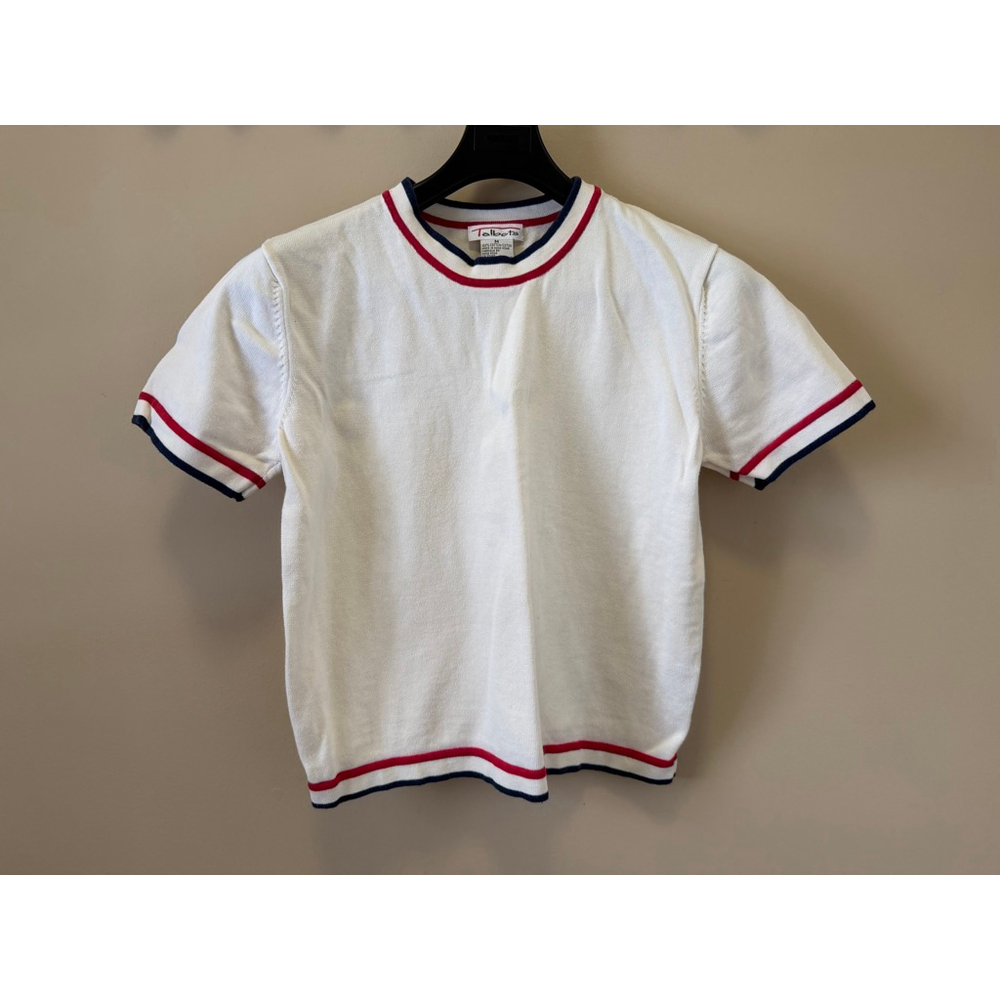 Women's Talbots Short Sleeve Tee M White Red Blue Striped